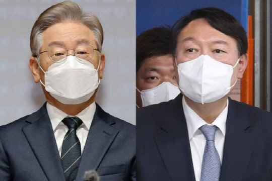 이재명(왼쪽) 더불어민주당 대선 후보와 윤석열 국민의힘 대선 후보. 연합뉴스